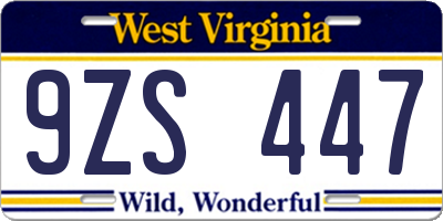 WV license plate 9ZS447