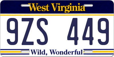WV license plate 9ZS449