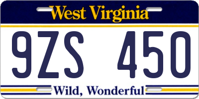 WV license plate 9ZS450