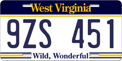 WV license plate 9ZS451