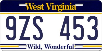 WV license plate 9ZS453