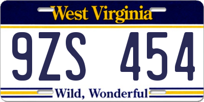 WV license plate 9ZS454
