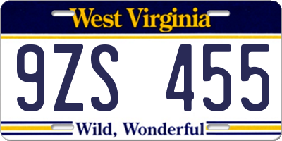 WV license plate 9ZS455
