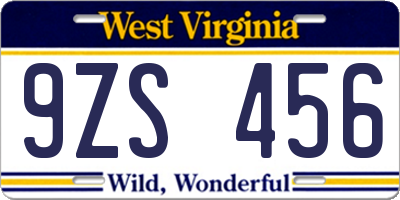 WV license plate 9ZS456