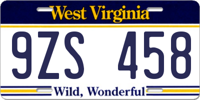WV license plate 9ZS458