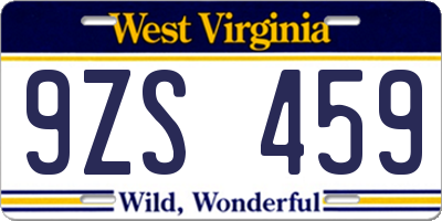WV license plate 9ZS459