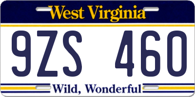WV license plate 9ZS460