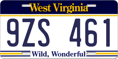 WV license plate 9ZS461