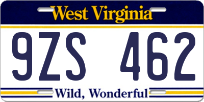 WV license plate 9ZS462