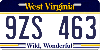 WV license plate 9ZS463