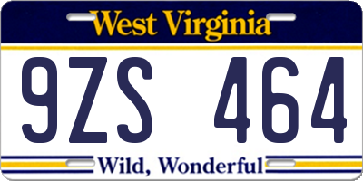 WV license plate 9ZS464