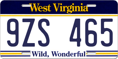 WV license plate 9ZS465