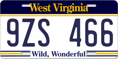 WV license plate 9ZS466