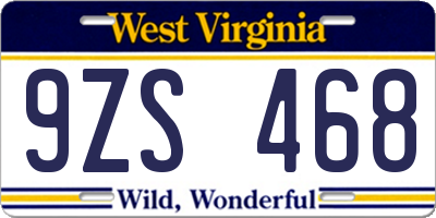 WV license plate 9ZS468