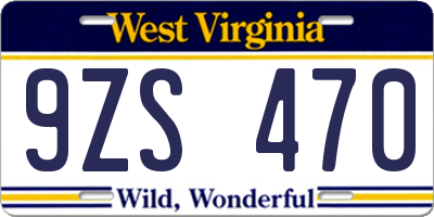 WV license plate 9ZS470
