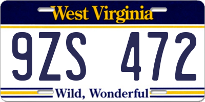 WV license plate 9ZS472
