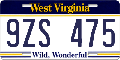 WV license plate 9ZS475