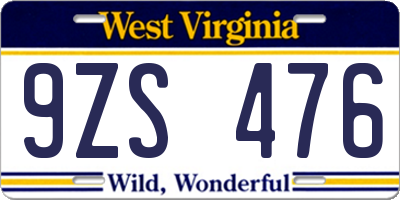 WV license plate 9ZS476