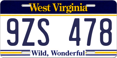 WV license plate 9ZS478