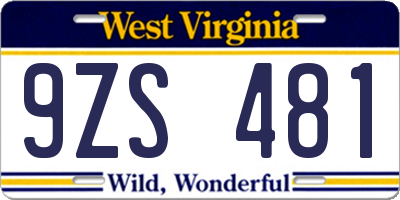 WV license plate 9ZS481
