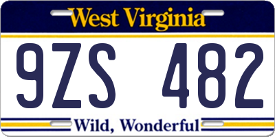 WV license plate 9ZS482