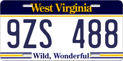 WV license plate 9ZS488