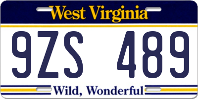 WV license plate 9ZS489