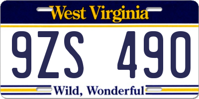 WV license plate 9ZS490