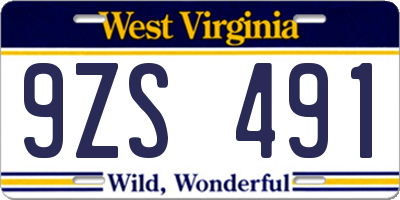 WV license plate 9ZS491