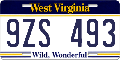 WV license plate 9ZS493