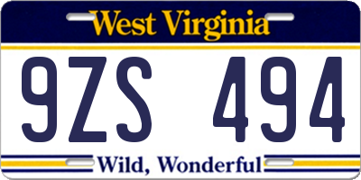 WV license plate 9ZS494