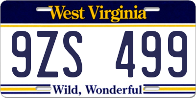 WV license plate 9ZS499