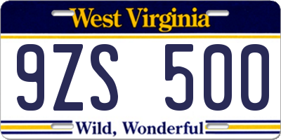 WV license plate 9ZS500