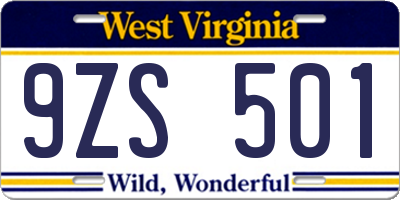 WV license plate 9ZS501