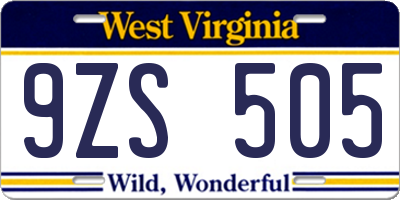 WV license plate 9ZS505