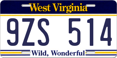 WV license plate 9ZS514