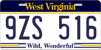 WV license plate 9ZS516