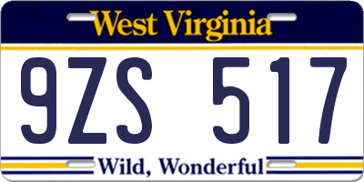 WV license plate 9ZS517