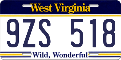 WV license plate 9ZS518