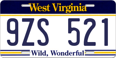 WV license plate 9ZS521