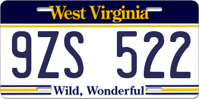 WV license plate 9ZS522