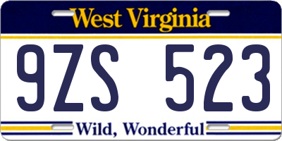 WV license plate 9ZS523