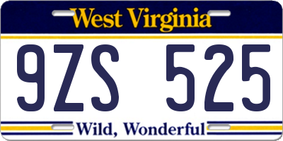 WV license plate 9ZS525