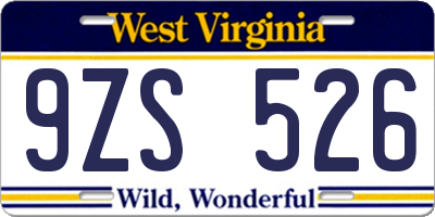 WV license plate 9ZS526