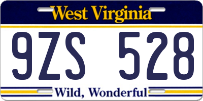WV license plate 9ZS528