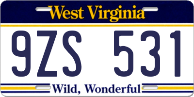WV license plate 9ZS531