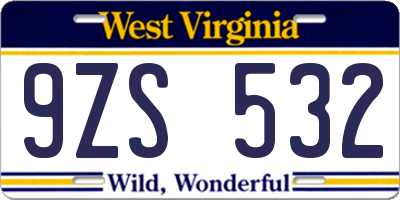 WV license plate 9ZS532