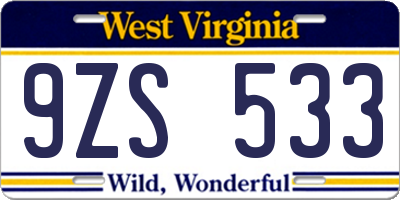 WV license plate 9ZS533