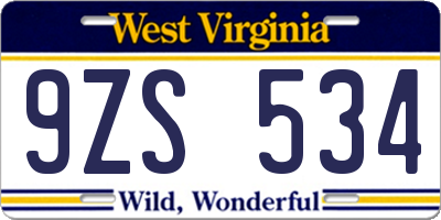 WV license plate 9ZS534