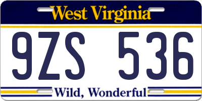 WV license plate 9ZS536